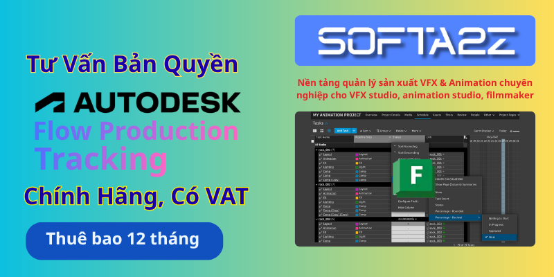 Tư vấn mua bản quyền Autodesk Flow Production Tracking có VAT - Nền tảng quản lý quy trình sản xuất dành cho các dự án VFX, animation, phim ảnh và nội dung truyền thông