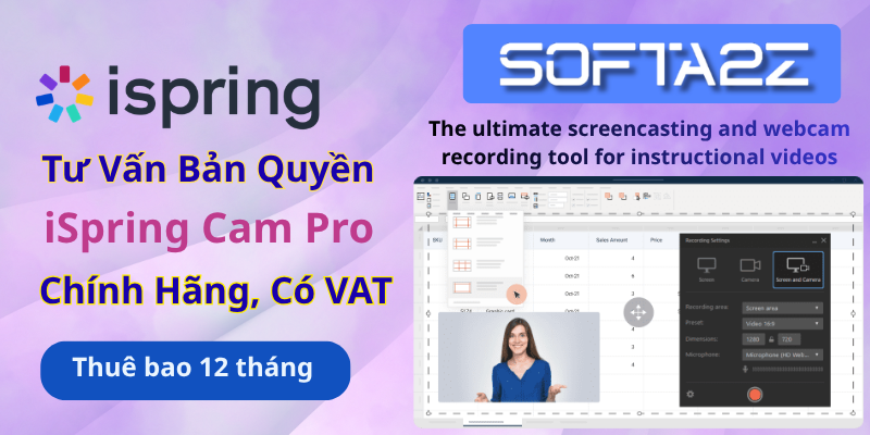 Tư vấn mua bản quyền iSpring Cam Pro có VAT - Phần mềm ghi lại nội dung trên màn hình nhằm phục vụ việc xây dựng video đào tạo và bài giảng eLearning