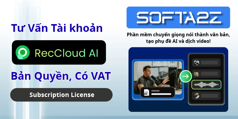 Tài Khoản RecCloud AI Bản Quyền Chính Hãng Có VAT - Phần mềm chuyển giọng nói thành văn bản, tạo phụ đề AI và dịch video!