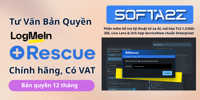 LogMeIn Rescue Bản Quyền Chính Hãng Có VAT - Phần mềm hỗ trợ kỹ thuật từ xa AI, mã hóa TLS 1.3/AES-256, Live Lens & tích hợp ServiceNow chuẩn Enterprise!