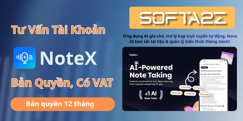 NoteX AI Bản Quyền Chính Hãng Có VAT - Ứng dụng AI ghi chú, trợ lý họp trực tuyến tự động, Nova AI tóm tắt tài liệu & quản lý kiến thức thông minh!