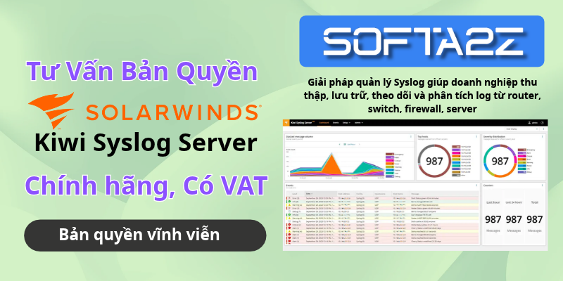 Kiwi Syslog Server Bản Quyền Chính Hãng Có VAT - Giải pháp quản lý Syslog giúp doanh nghiệp thu thập, lưu trữ, theo dõi và phân tích log từ router, switch, firewall, server
